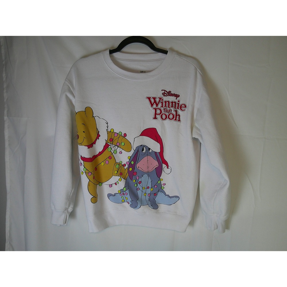 Disney Winnie the Pooh Christmas Sweatshirt White Eeyore Tigger Piglet XS 0-2‎